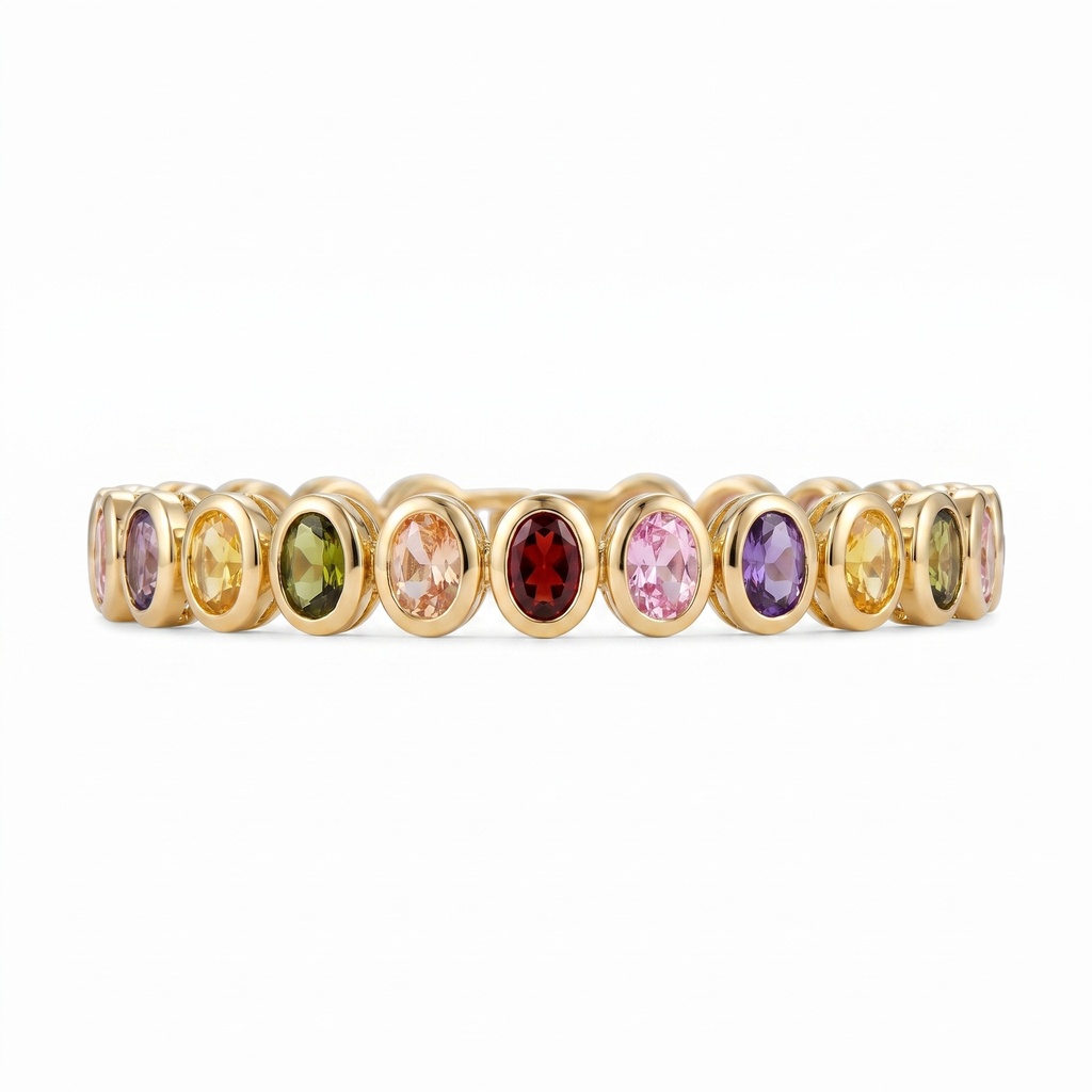 Rainbow Oval Gemstone Eternity Bracelet