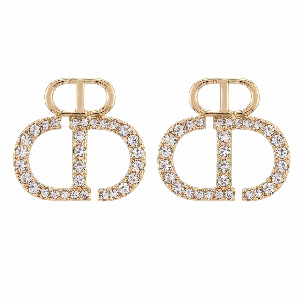 Sculpted Dior CD Pavé Earrings