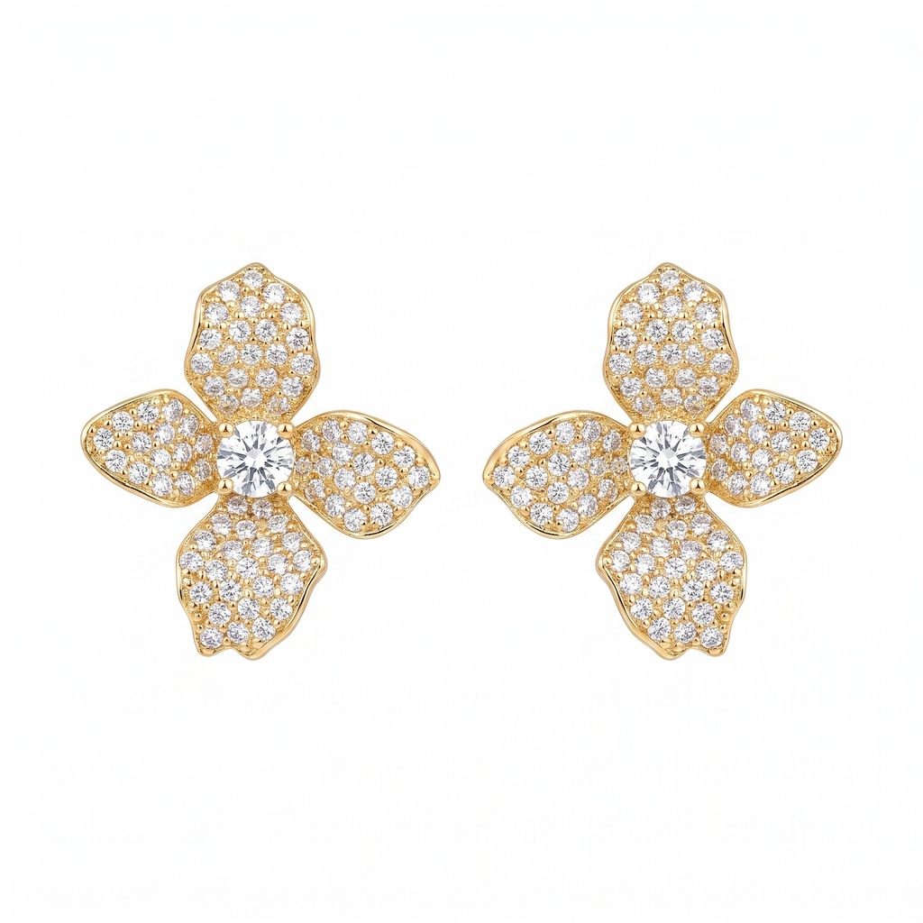 Round Diamond Flower Stud Earrings