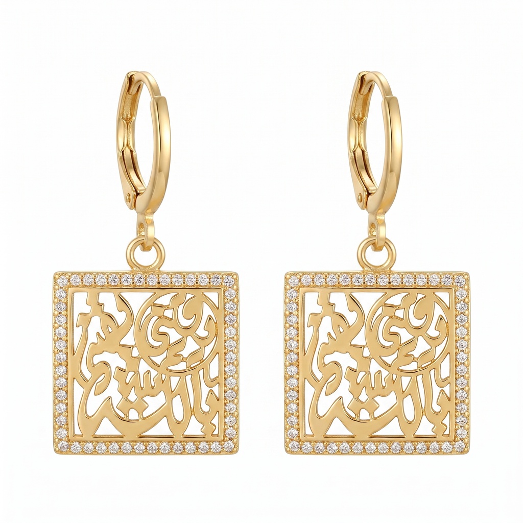 Sculpted Heritage Motif Square Pavé Earrings