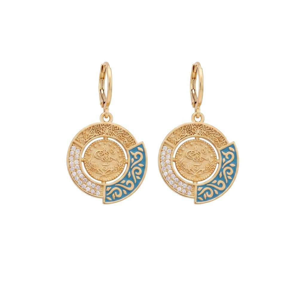 Sculpted Oriental Emblem Pavé & Enamel Earrings