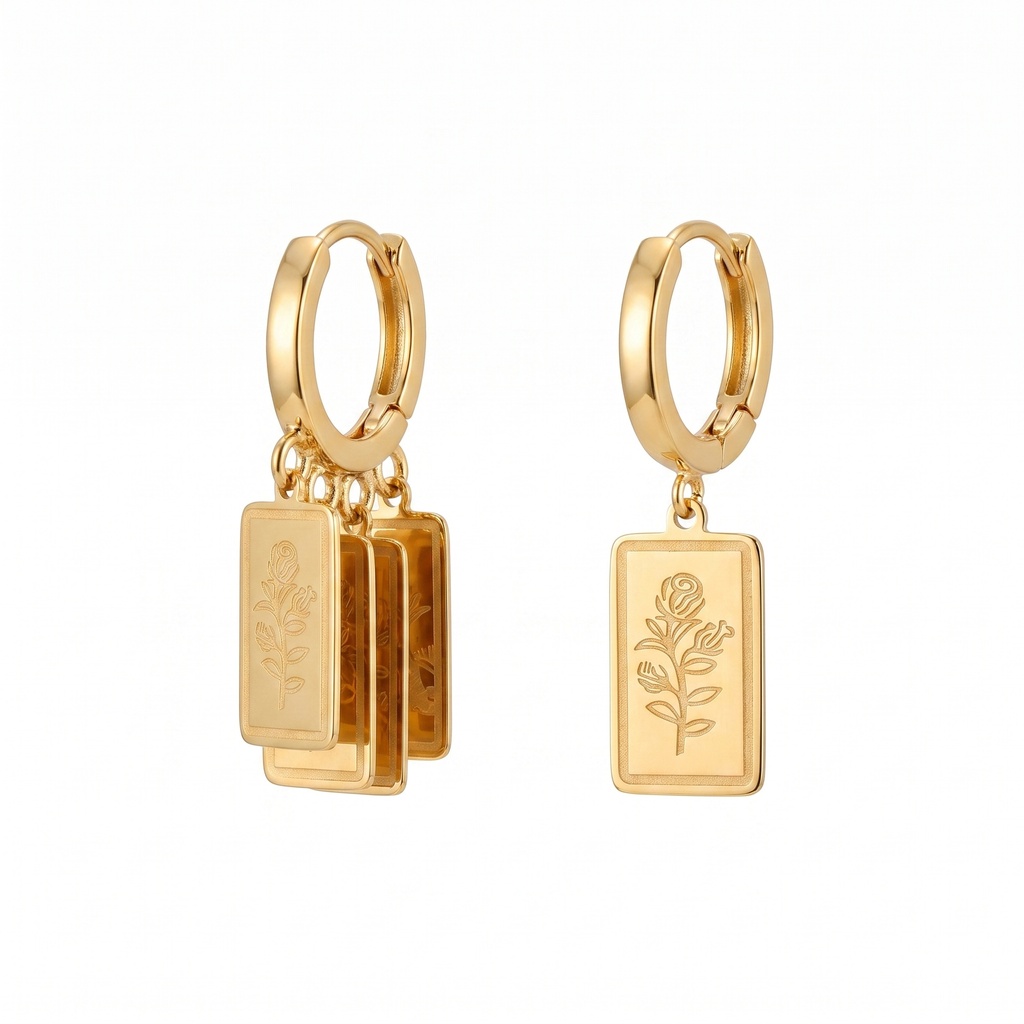 Polished Dancing Rose Tag Earrings