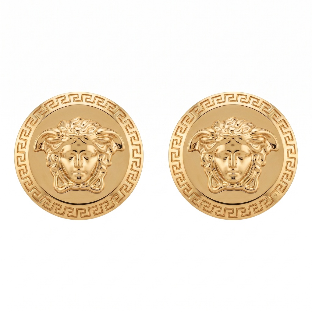 Small Medusa Greek Key Polished Earrings