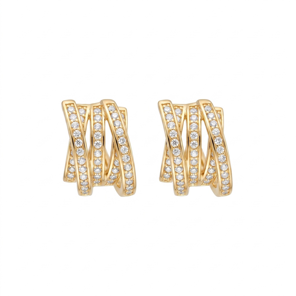 Interlocking Multi-Row Diamond Earrings
