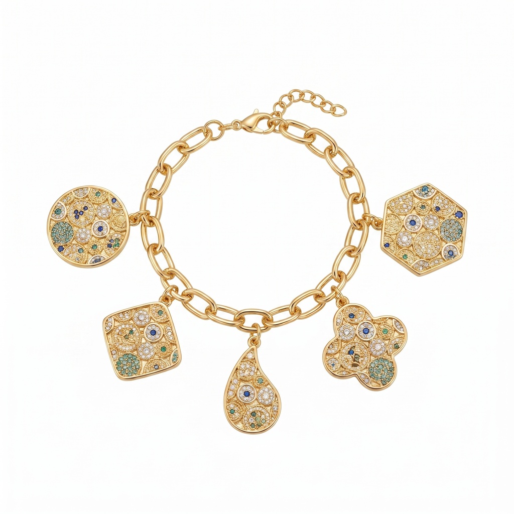Textured Mosaic Multi-Color Charms Bracelet