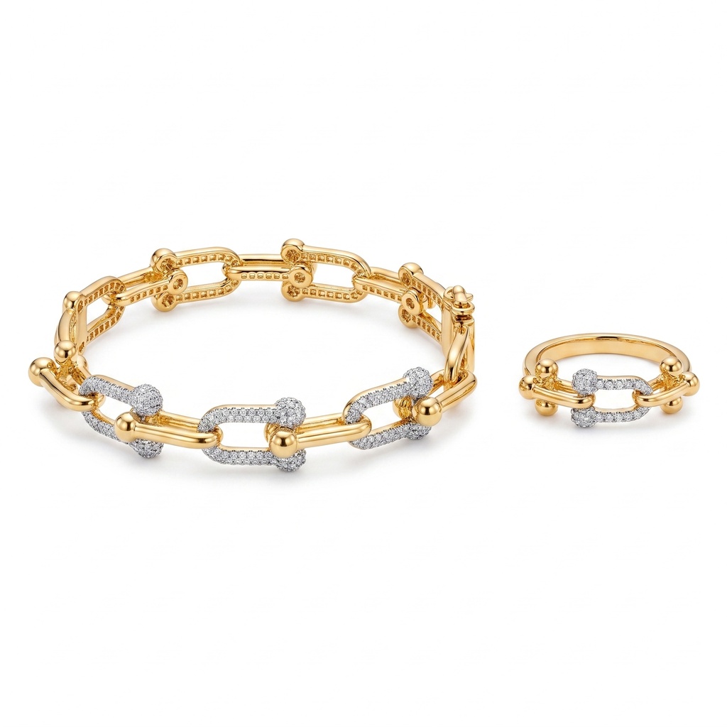 Tiffany City HardWear Inspired Link Bracelet & Ring Set