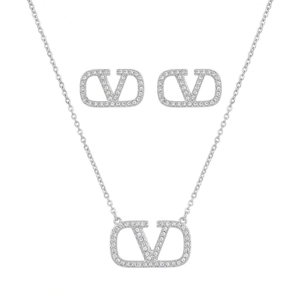 Valentino Emblem Necklace & Earrings Set