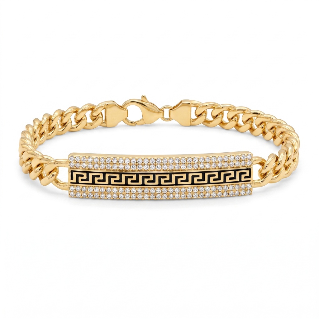 Versace Enameled & Zircon Studded Bar Bracelet