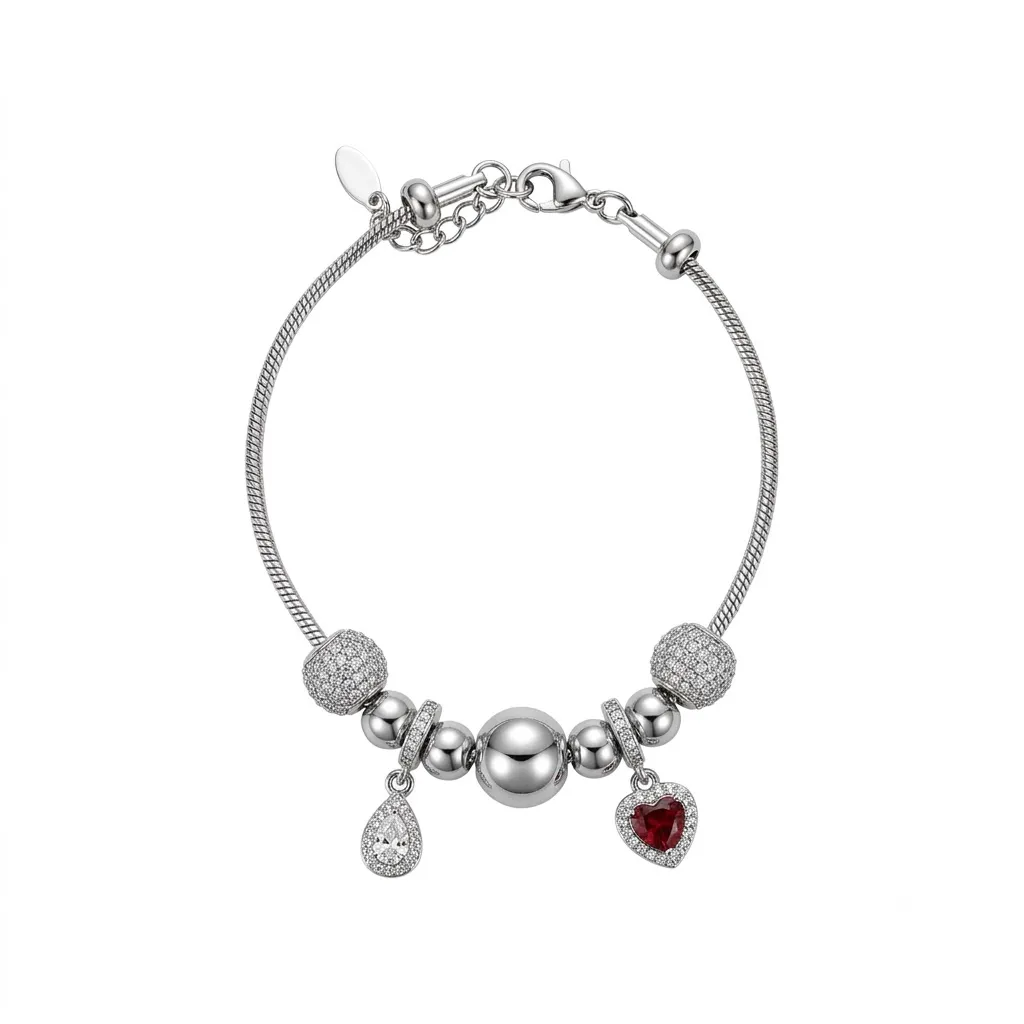 Pandora Red Heart & Teardrop Charm Bracelet