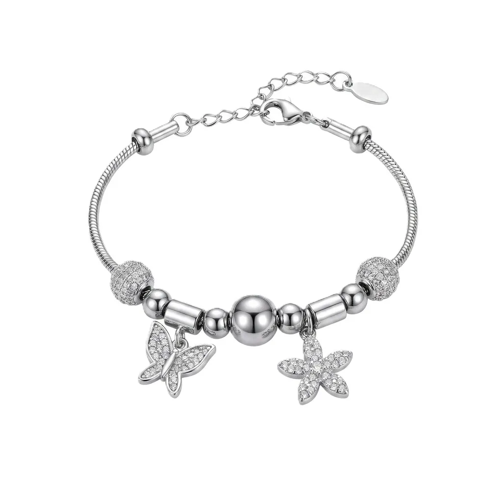  Pandora Butterfly & Five-Leaf Flower Charm Bracelet
