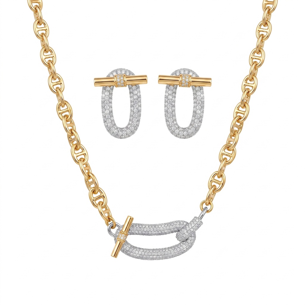 Hermès Style Mariner Link & Pavé Toggle Set