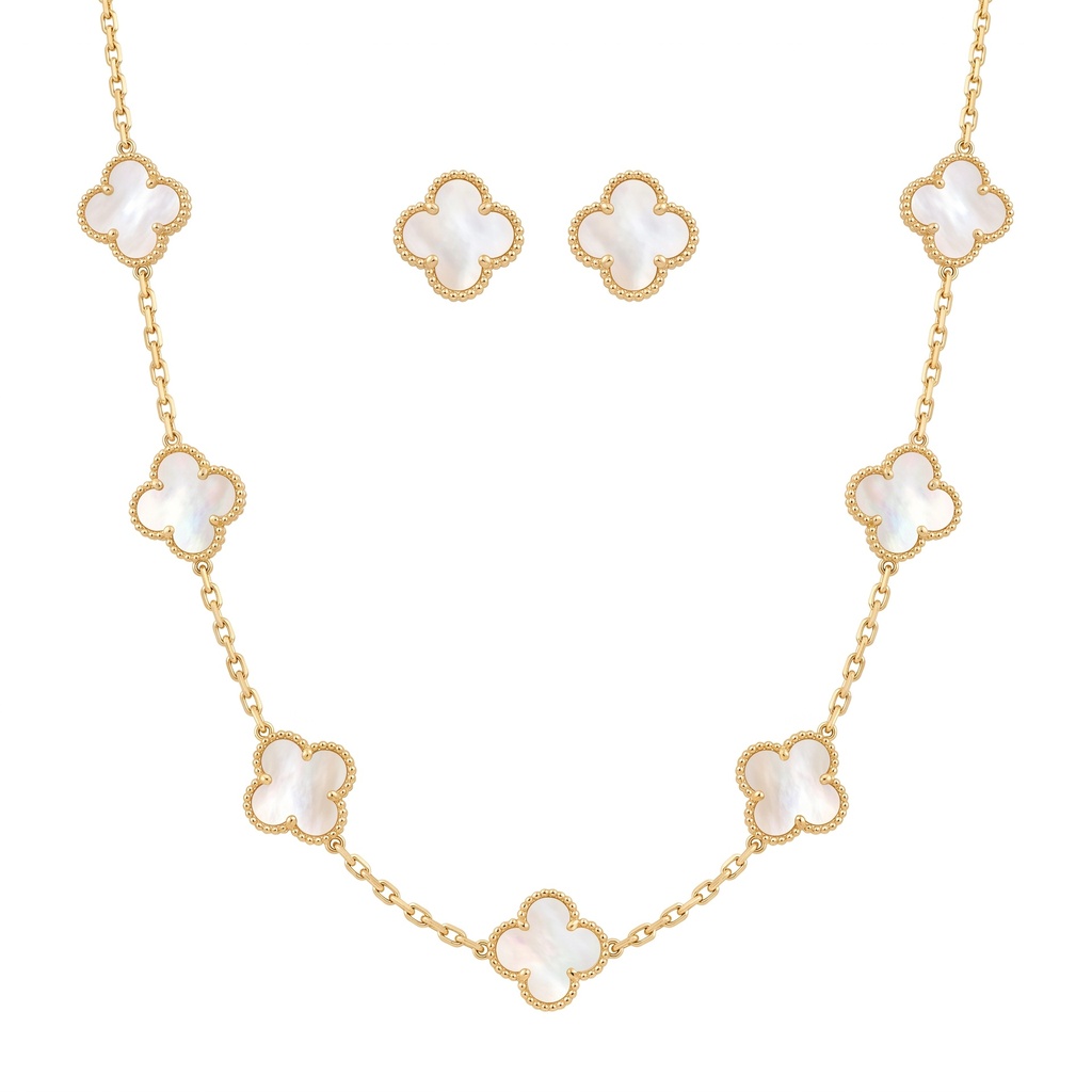 10-Motif Alhambra Style White Mother of Pearl Set