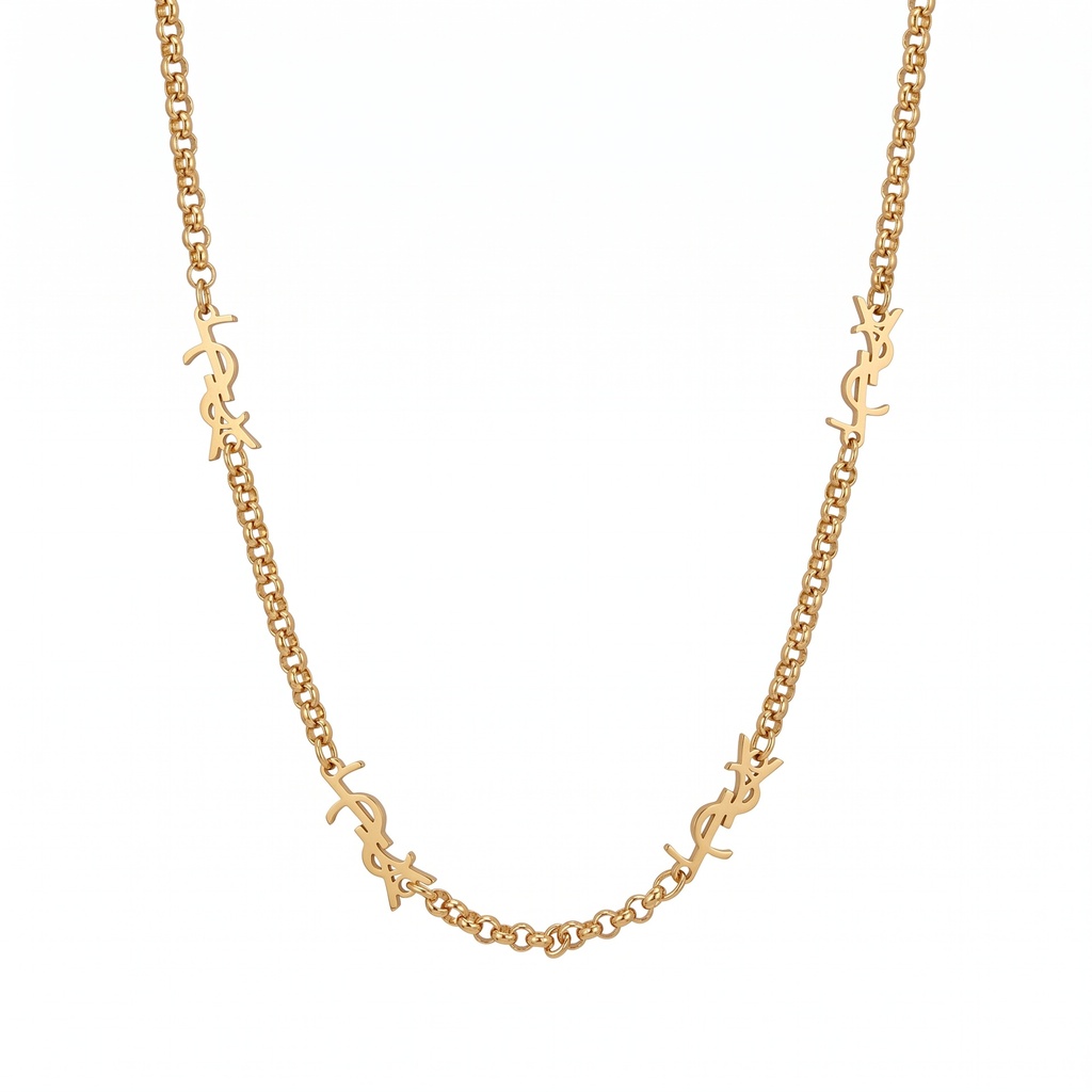 YSL Multi-Logo Chain Necklace