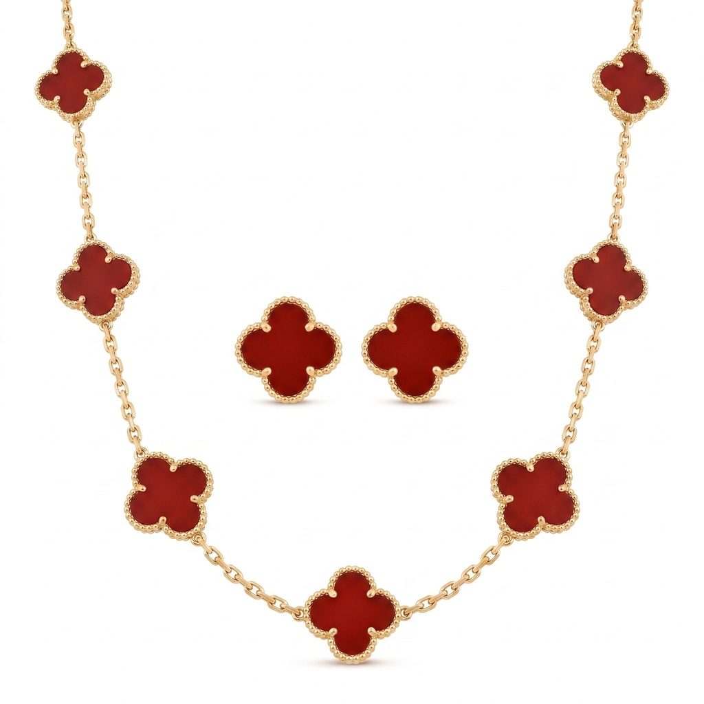 10-Motif Vintage Alhambra Style Red Carnelian Set
