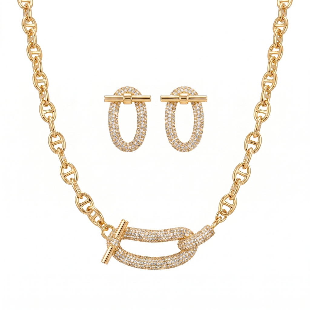 Iconic Hermès Gold Link Necklace & Earrings Set