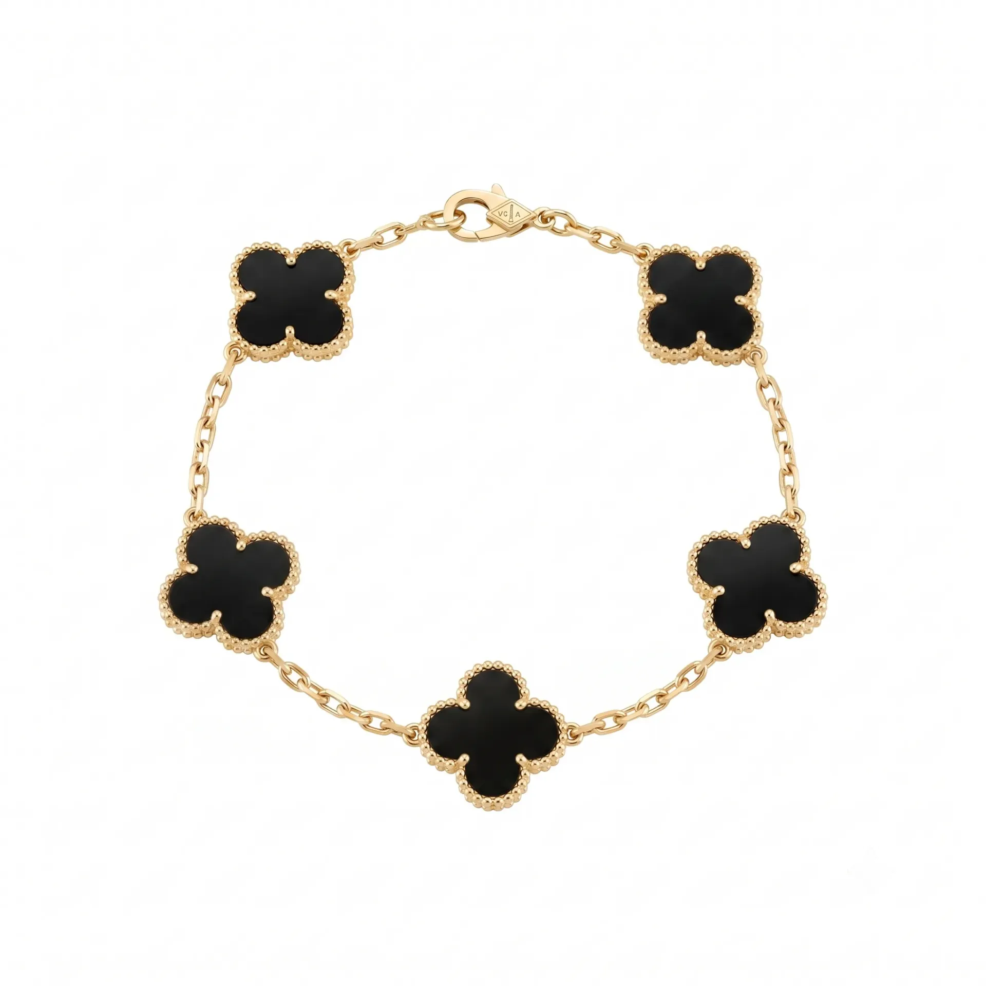 Van Cleef & Arpels Vintage Alhambra 5 Motifs Onyx Gold Bracelet