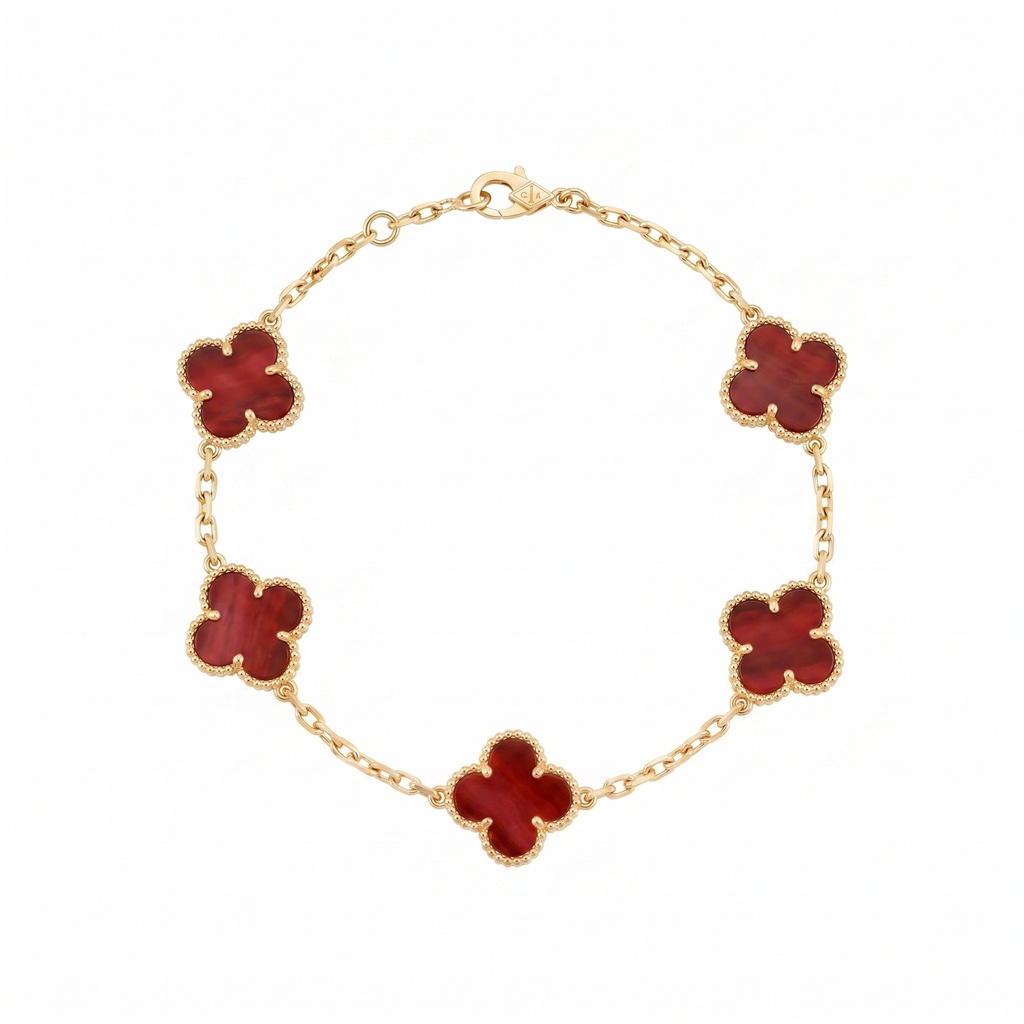 Van Cleef & Arpels Vintage Alhambra 5 Motifs Marbled Red Gold Bracelet