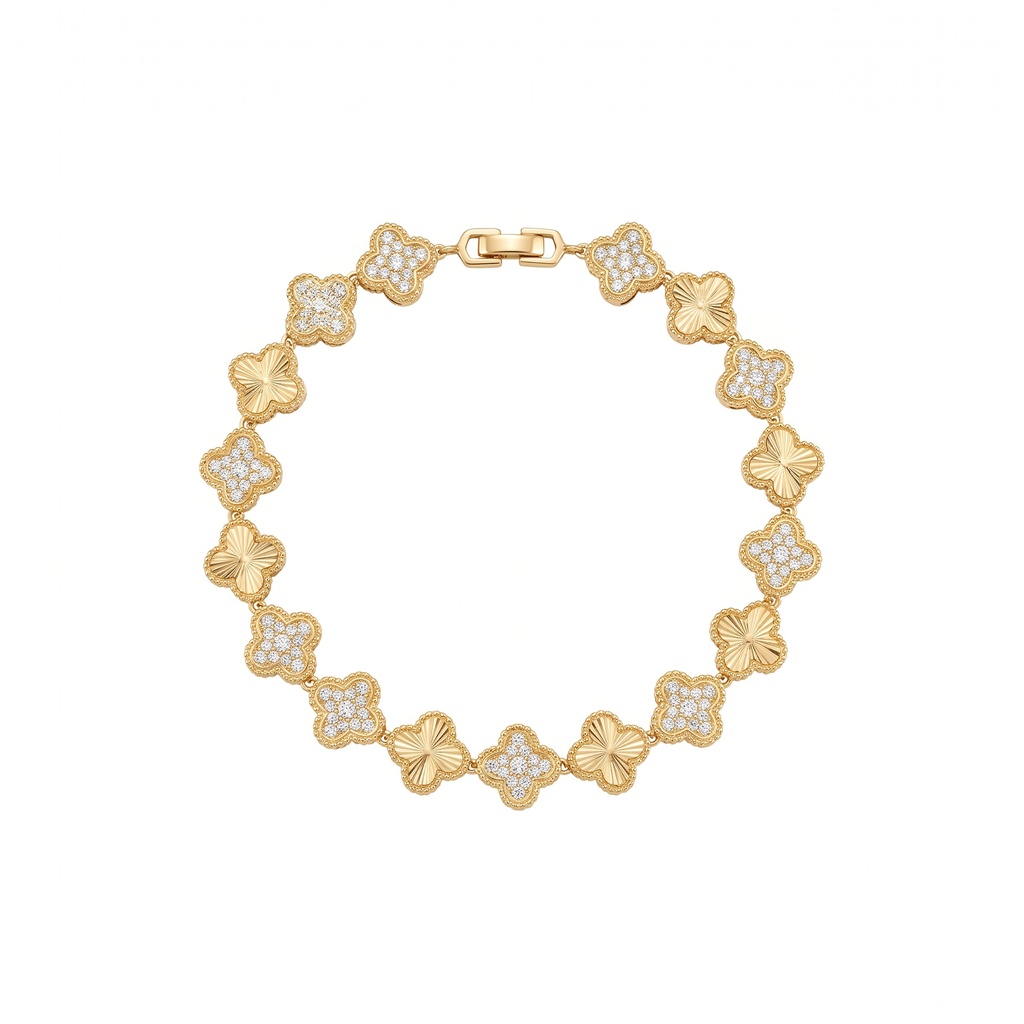 سوار ألامبرا ذهبي 16 حلية مرصع بالزركون وغيلوشيه