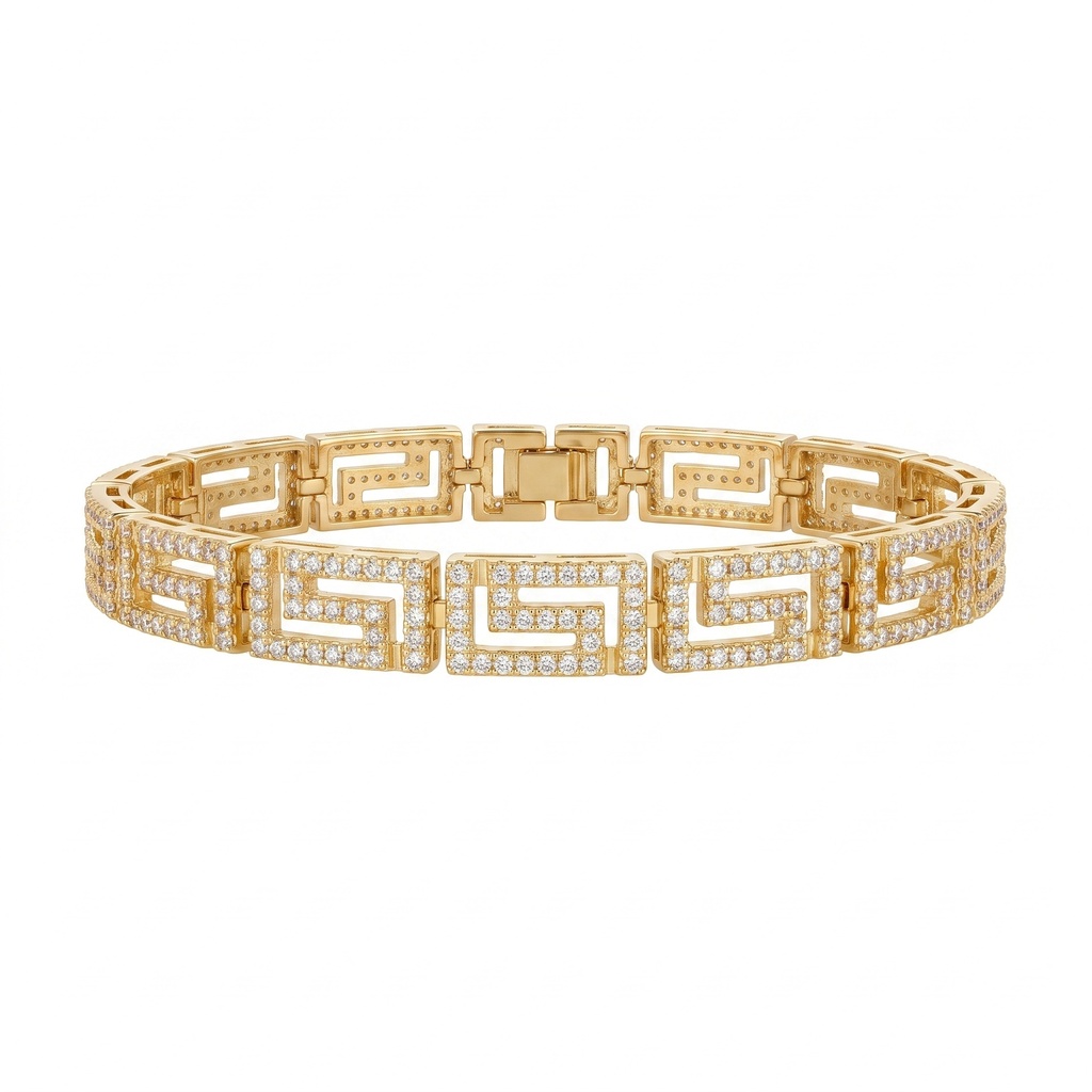 Gold Greek Key Zircon Bracelet