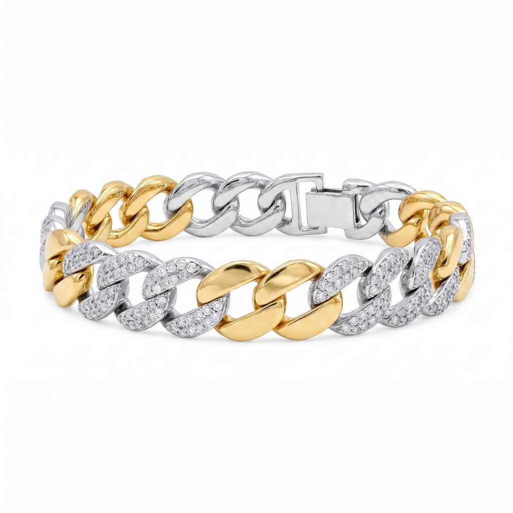 Two Tone Cuban Link Zircon Bracelet