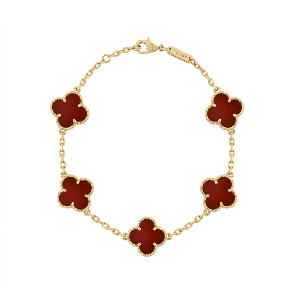 Vintage Alhambra 5 Motifs Red Gold Bracelet