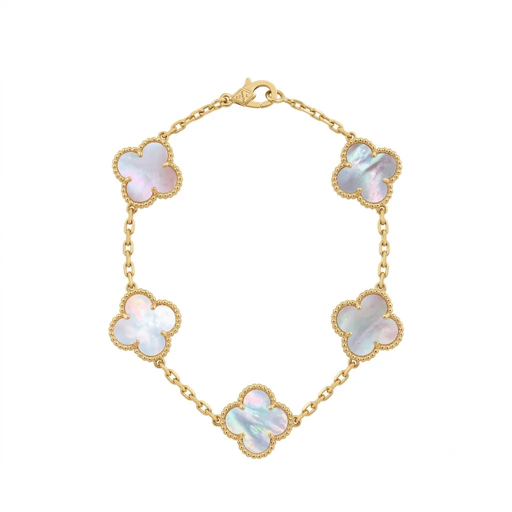 Van Cleef & Arpels Vintage Alhambra 5 Motifs Mother of Pearl Gold Bracelet