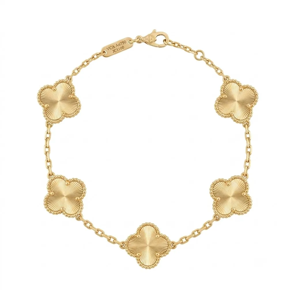 Van Cleef & Arpels Vintage Alhambra 5 Motifs Guilloche Gold Bracelet