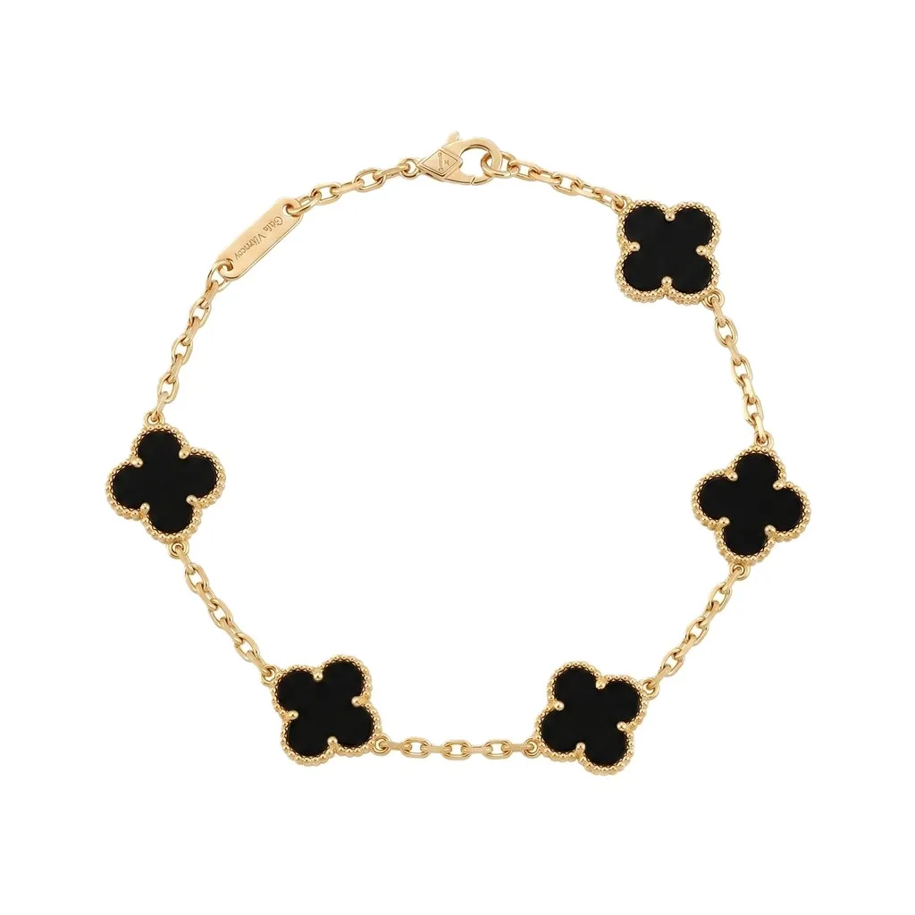 Sweet Alhambra 5 Small Motifs Onyx Gold Bracelet