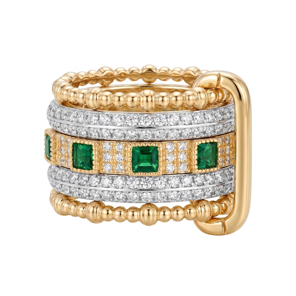 Emerald Stone & Zircon Stackable Multi Ring Set