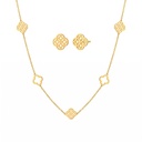 Filigree Quatrefoil Motif Necklace With Earrings