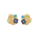 Textured Swirl Navy & Turquoise Enamel Floral Earrings
