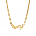 YSL Logo Gold Curb Chain Necklace