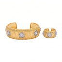 Buccellati Style Brushed Gold & Diamond Cuff Set