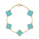 Van Cleef & Arpels Vintage Alhambra 5 Motifs Turquoise Gold Bracelet